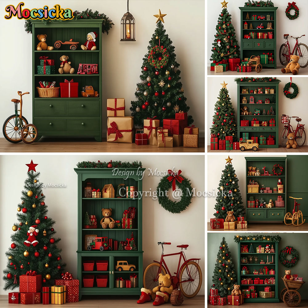 Toys Background For Kids - Mocsicka Green Christmas Gift Shelf Background