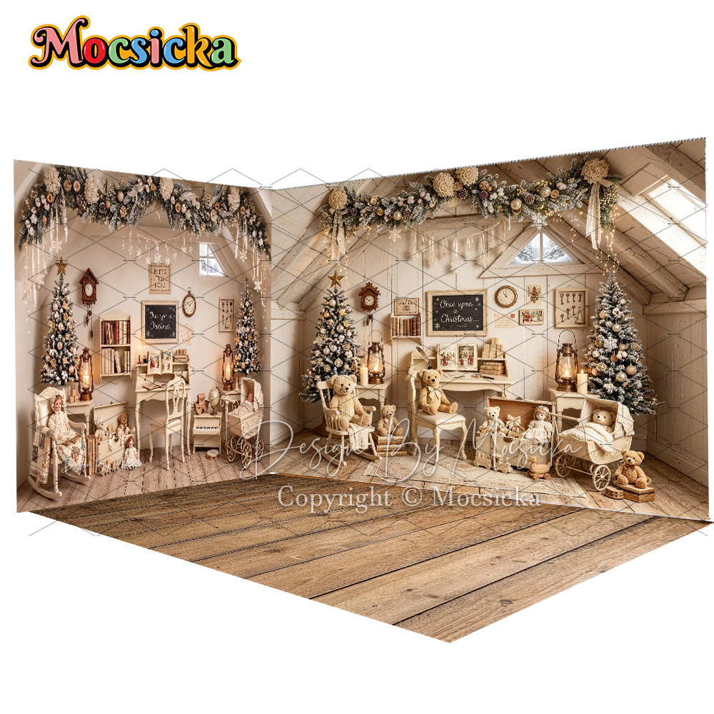 Toys Background For Kids - Mocsicka Vintage Attic Christmas Corner Backdrop